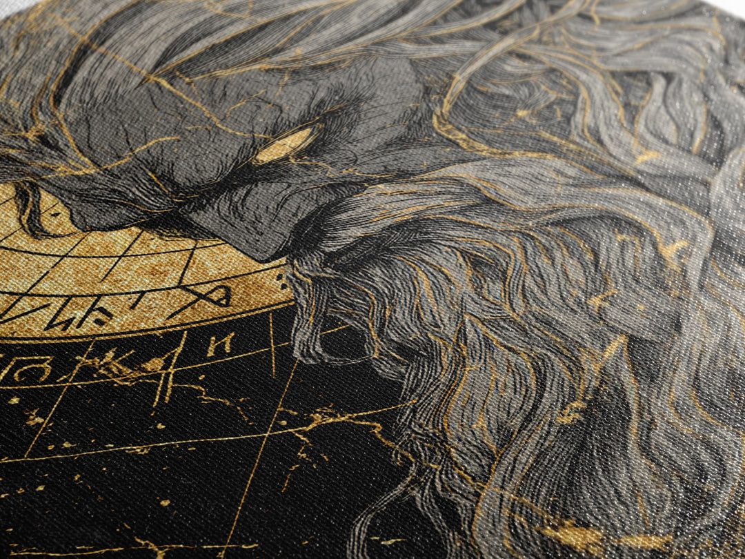 Canvas Gold Art Norse Allfather Odin, Viking Mythology Canvas Art framed in real wood, Nordic wall decor perfect as office or dad gift