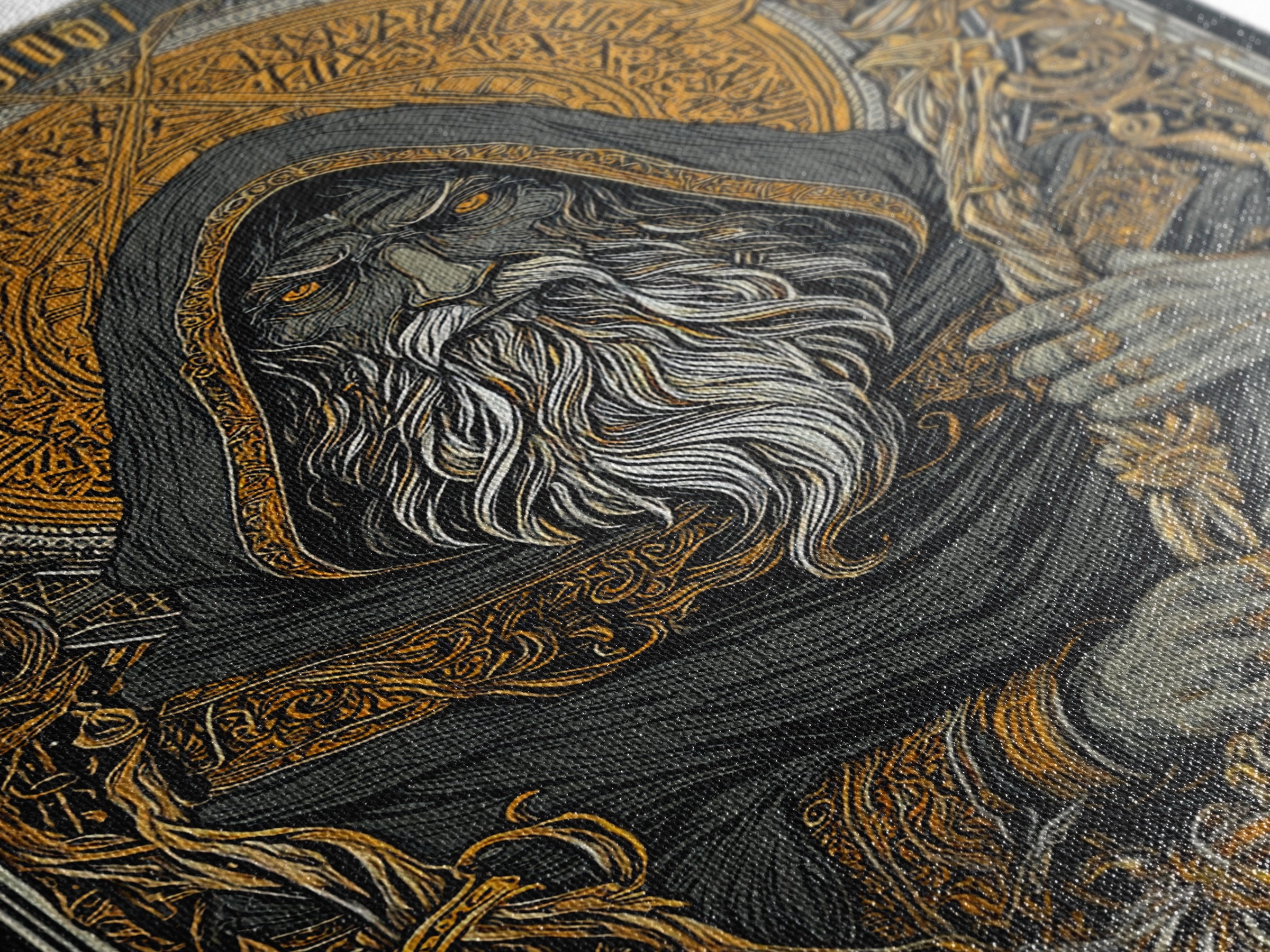 Viking Odin Canvas Gold Art, Nordic Mythology Canvas Art with real wood frame, masculine office wall art or unique Norse gift for dad