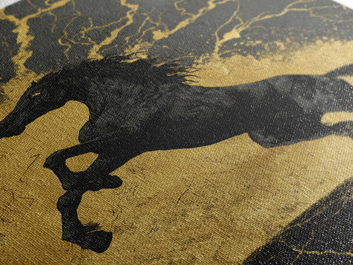 Canvas Gold Art Sleipnir Norse Horse Wall Print Canvas Art Nordic Decor Viking Office Art Man Cave framed in solid real wood