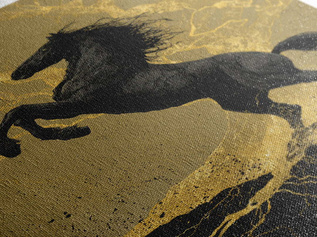 Odin’s Horse Sleipnir Canvas Art Canvas Gold Art Norse Mythology Wall Decor Man Cave Office Art with real wood handcrafted frame