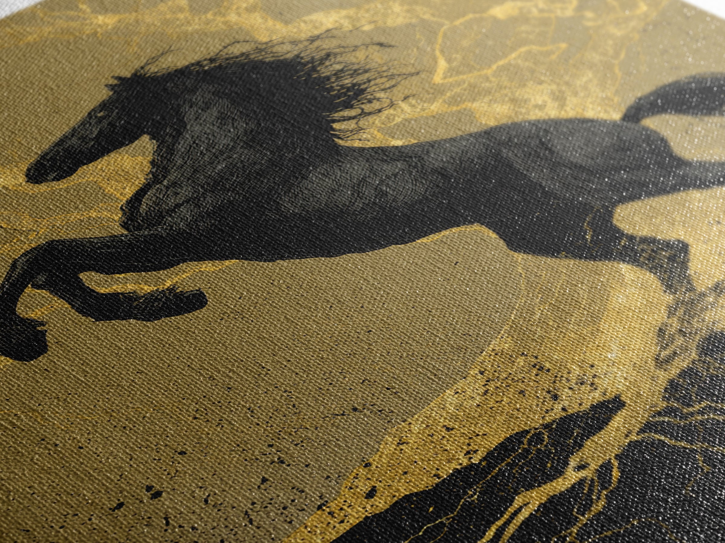 Odin’s Horse Sleipnir Canvas Art Canvas Gold Art Norse Mythology Wall Decor Man Cave Office Art with real wood handcrafted frame
