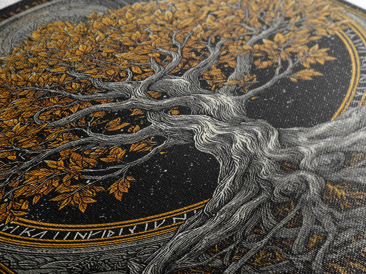 Yggdrasil World Tree Canvas Gold Art Canvas Art Norse Mythology Decor framed in natural wood for Office Wall or Man Cave Gift