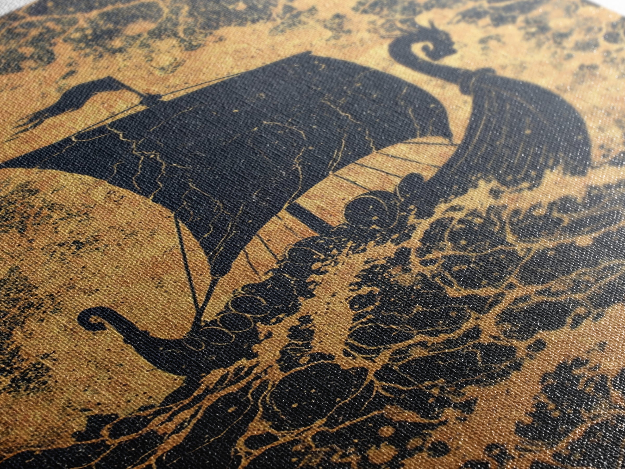 Bull Skull Nordic Totem Canvas Gold Art, Viking Canvas Art with Mythology Detail, unique office decor framed in solid wood