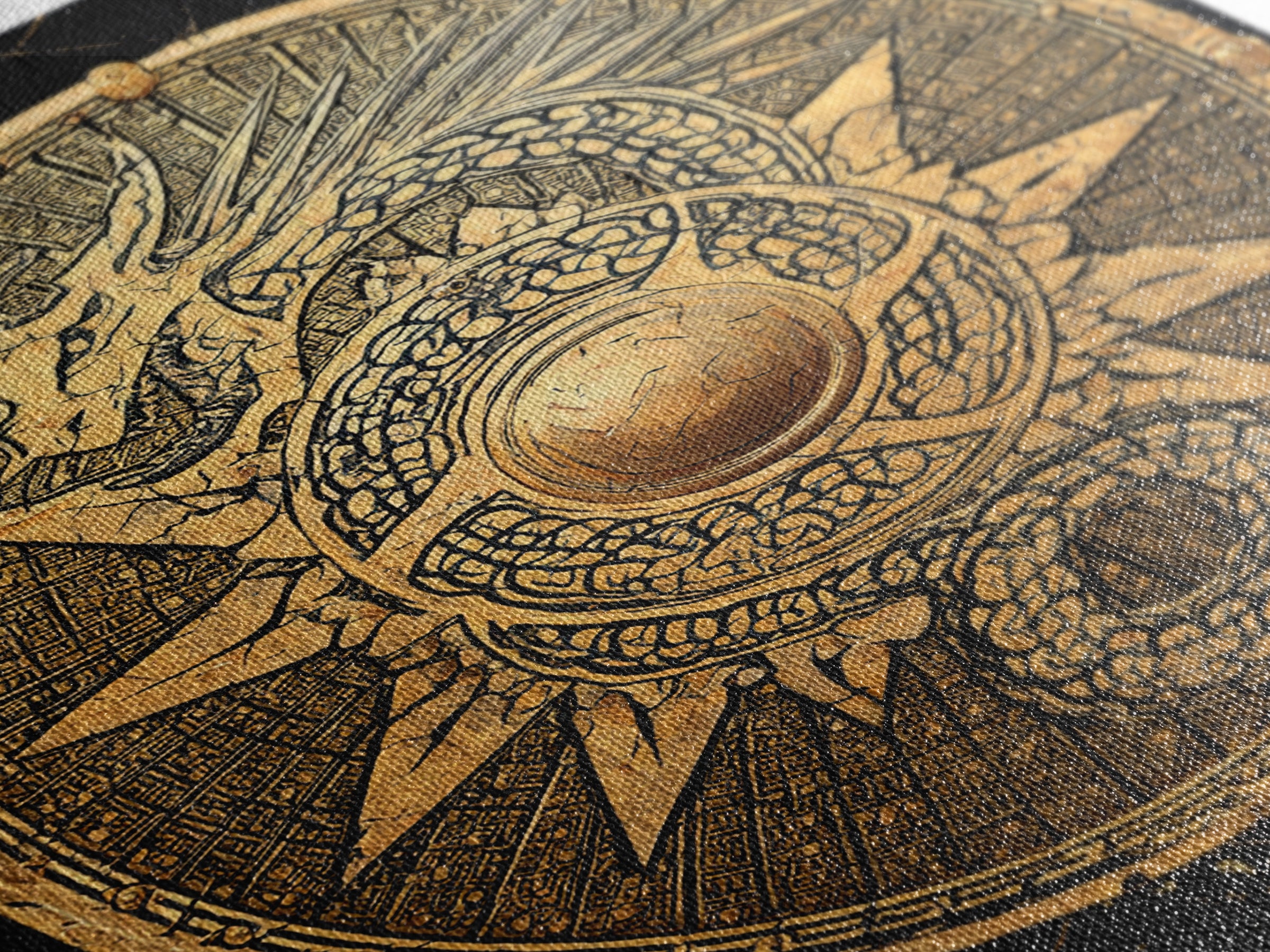 Norse Dragon Shield Canvas Gold Art, Viking Inspired Canvas Art for Men’s Office or Dad Gift, crafted with real wood frame