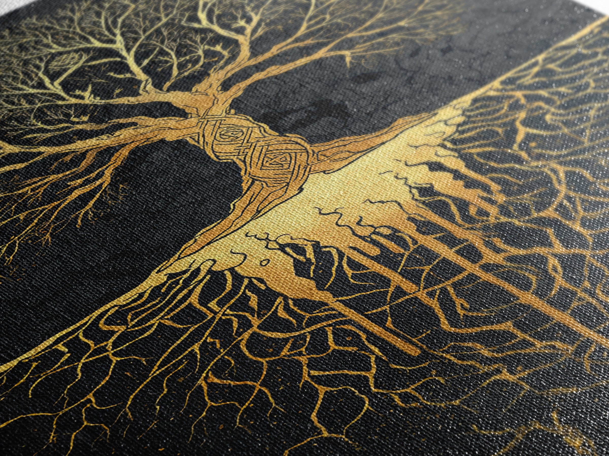 Norse Mythology Yggdrasil Tree Canvas Gold Art Canvas Art Viking Decor Wall Art Nordic Symbolism Dad Gift Framed in Solid Wood