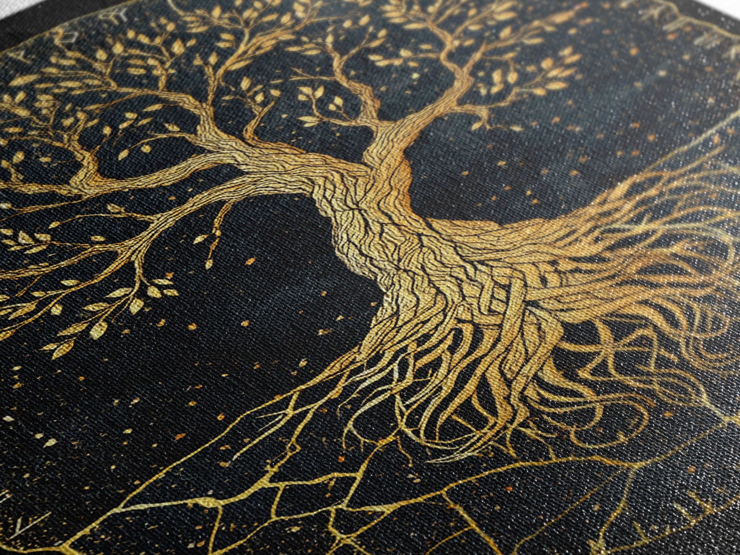 Yggdrasil Norse World Tree Canvas Gold Art Canvas Art Viking Mythology Wall Art Nordic Decor Dad Gift Framed with Natural Wood