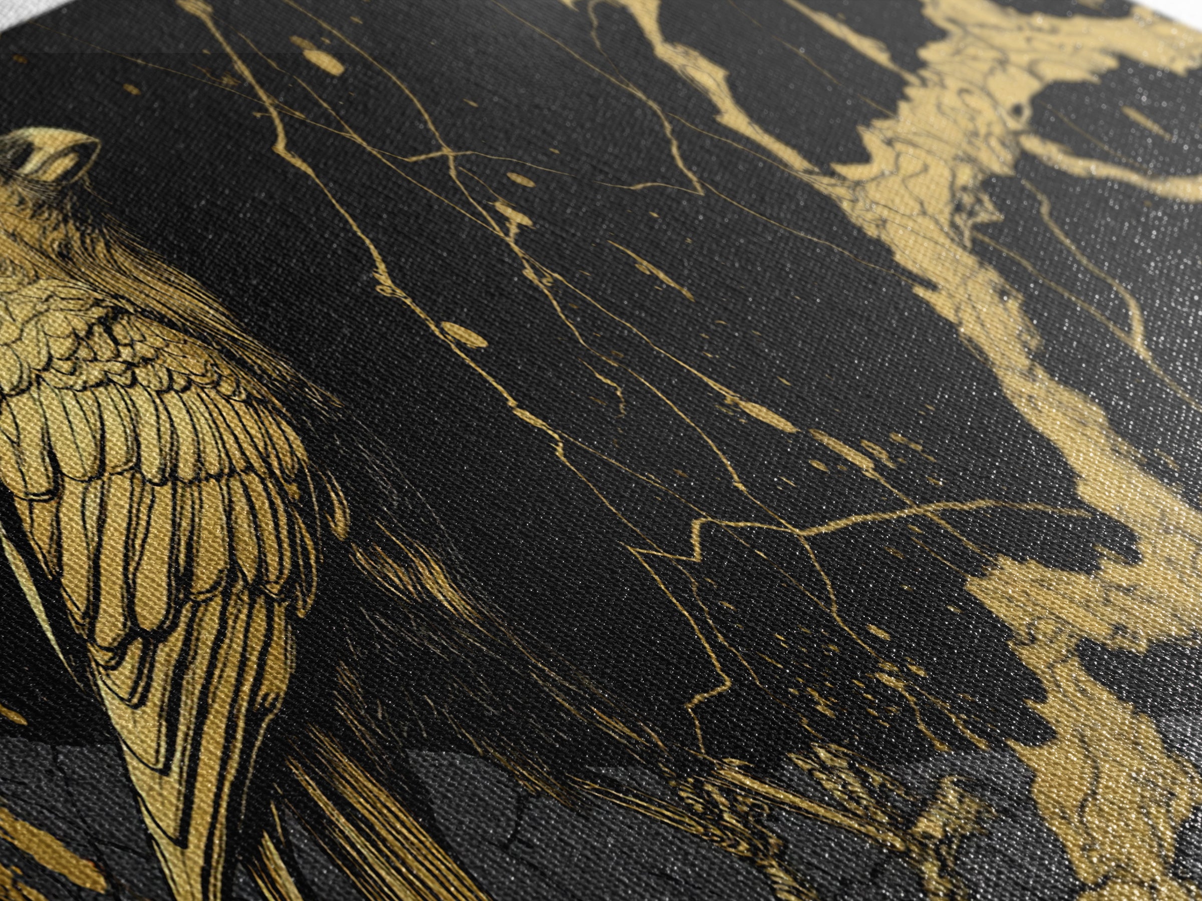 Odin’s Raven Canvas Gold Art Norse Mythology Canvas Art Viking Wall Decor with natural wood frame, Man Cave or Office Gift