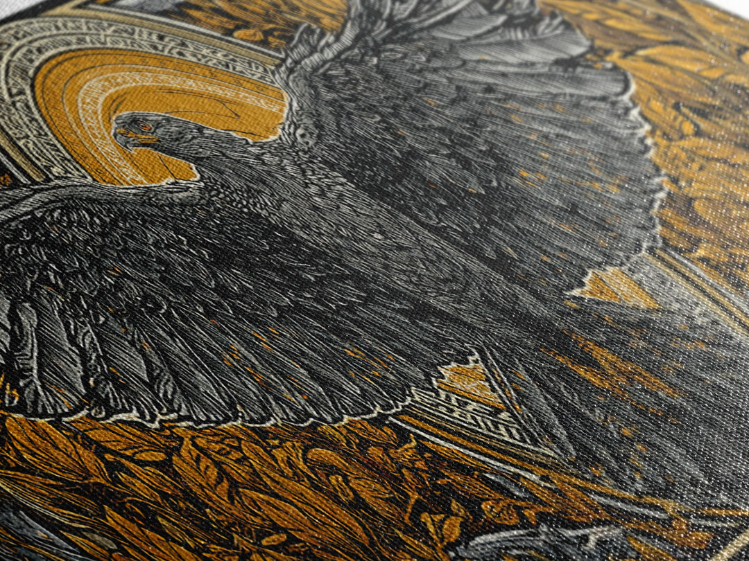 Odin’s Eagle Canvas Gold Art, Norse Mythology Canvas Art framed in real wood, Nordic Office Wall Decor, Viking Man Cave Gift