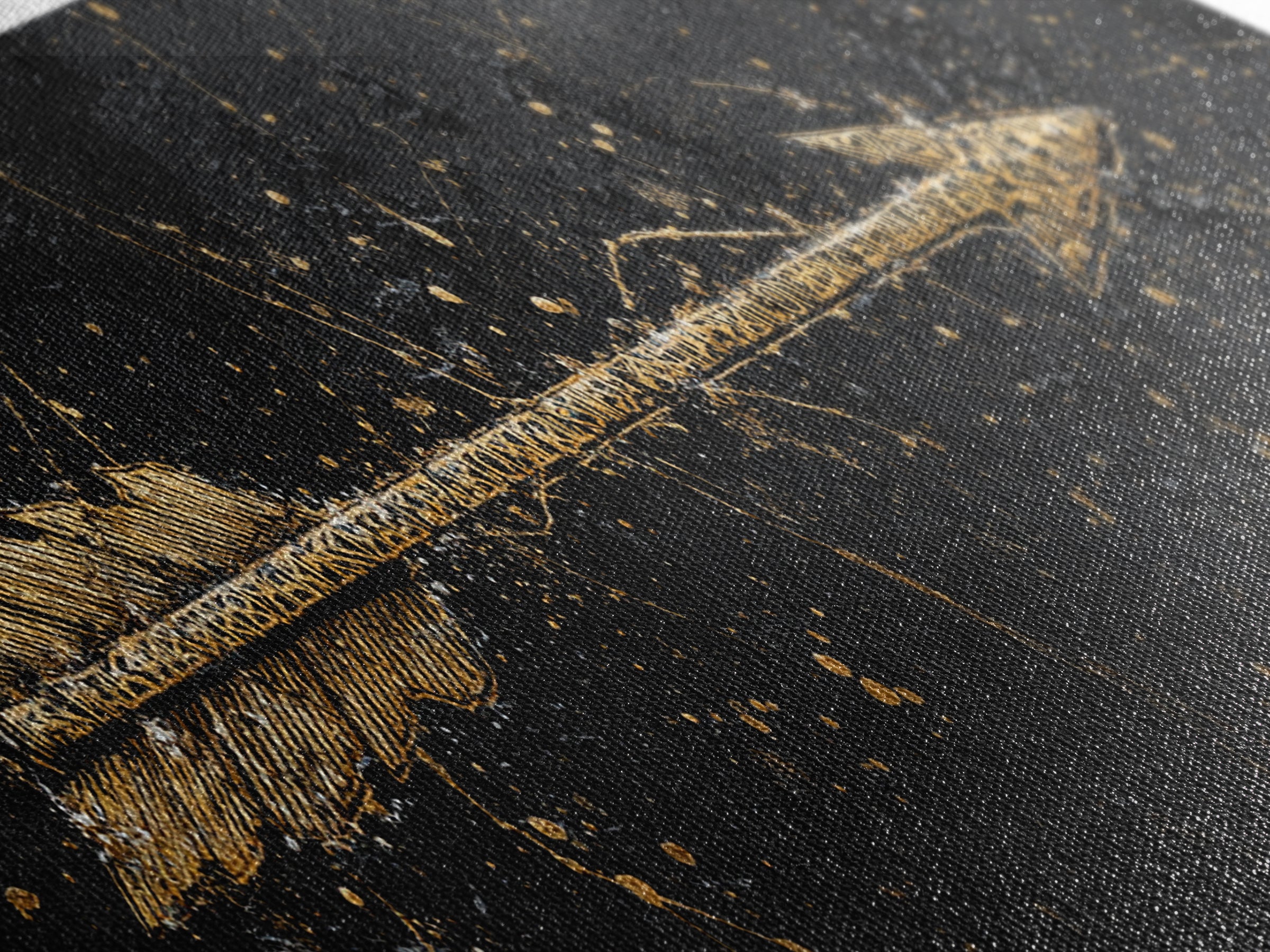 Viking Arrow Canvas Gold Art, Rune Engraved Canvas Art Wall Hanging, Norse Mythology Man Cave Decor with real wood frame