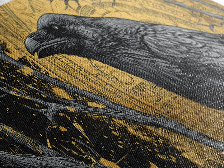 Canvas Art of Odin’s Raven Huginn Canvas Gold Art, Norse Mythology Decor with natural wood frame, Nordic Office or Dad Gift