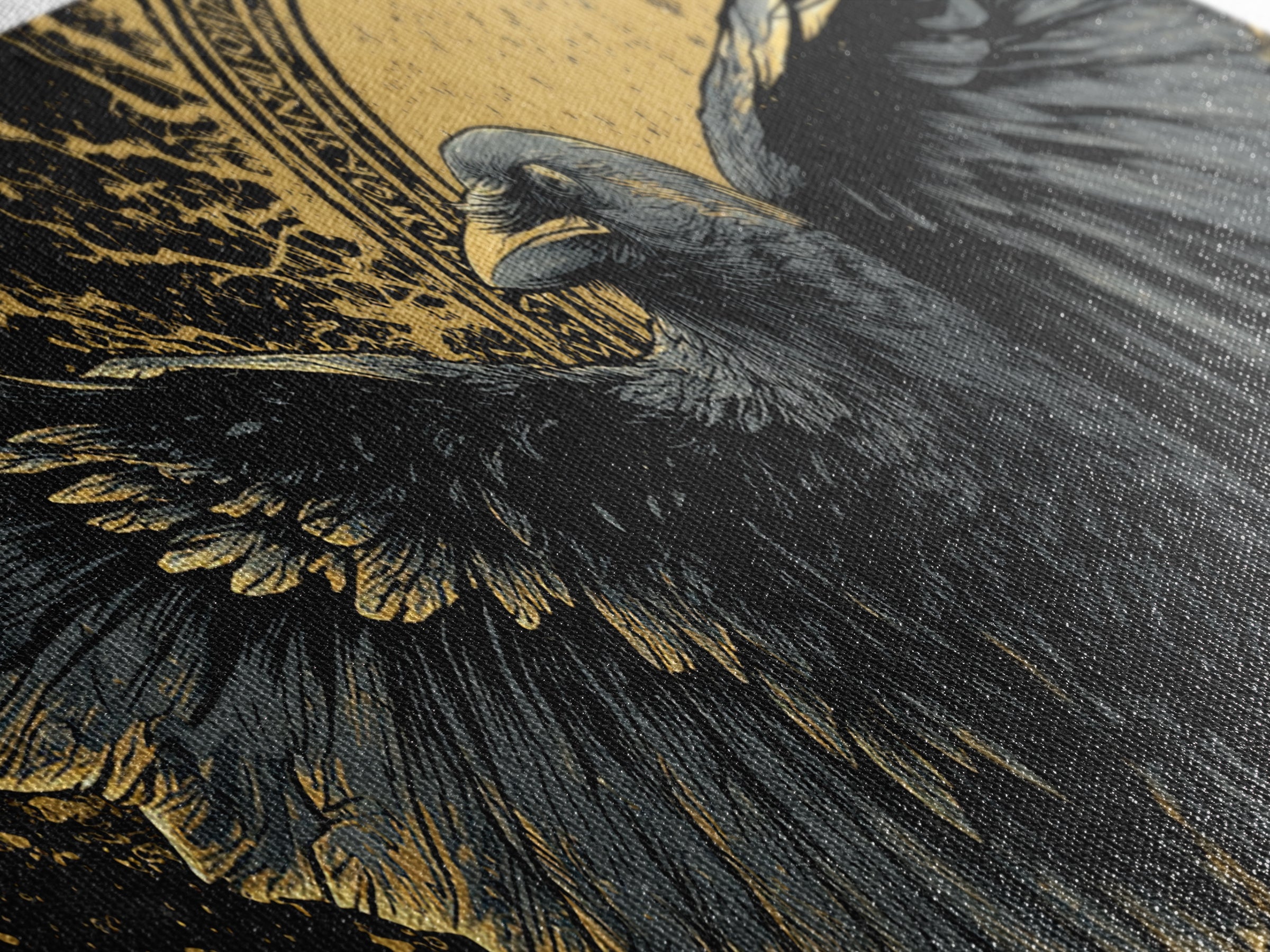 Odin’s Raven Huginn Muninn Canvas Gold Art Canvas Art, Norse Mythology Office Art for Men, framed in authentic wood