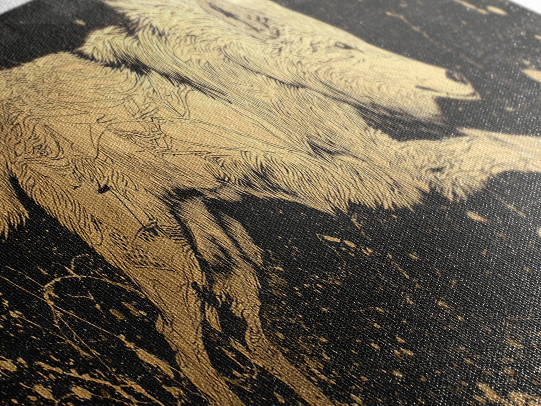 Fenrir Wolf Canvas Gold Art, Norse Mythology Canvas Art framed in natural wood, Viking Man Cave Decor, Nordic Wall Art Dad Gift