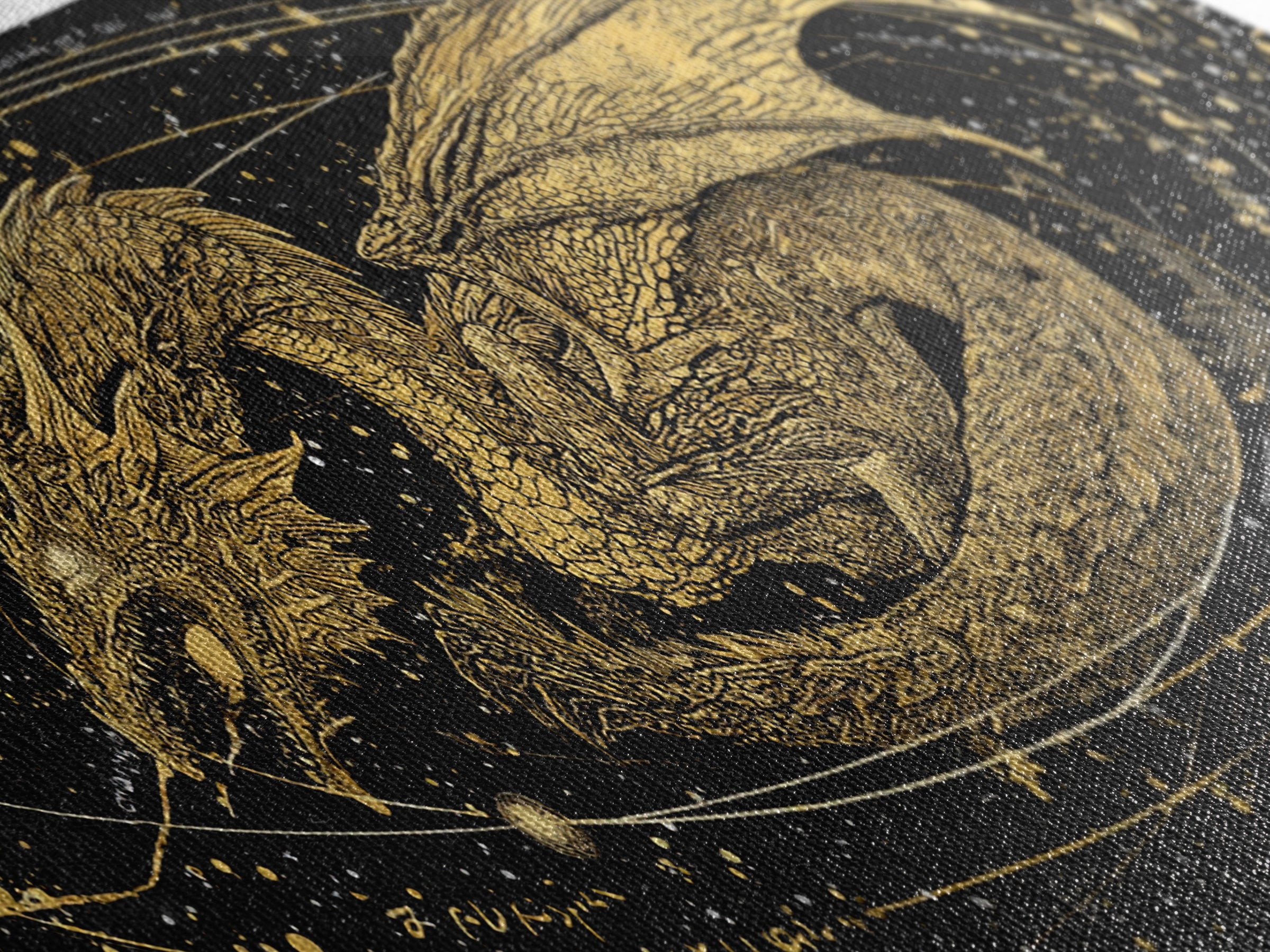 Jormungandr Dragon Canvas Gold Art, Norse Mythology Canvas Art with natural wood frame, Viking Decor for Office, Dad Gift Man Cave