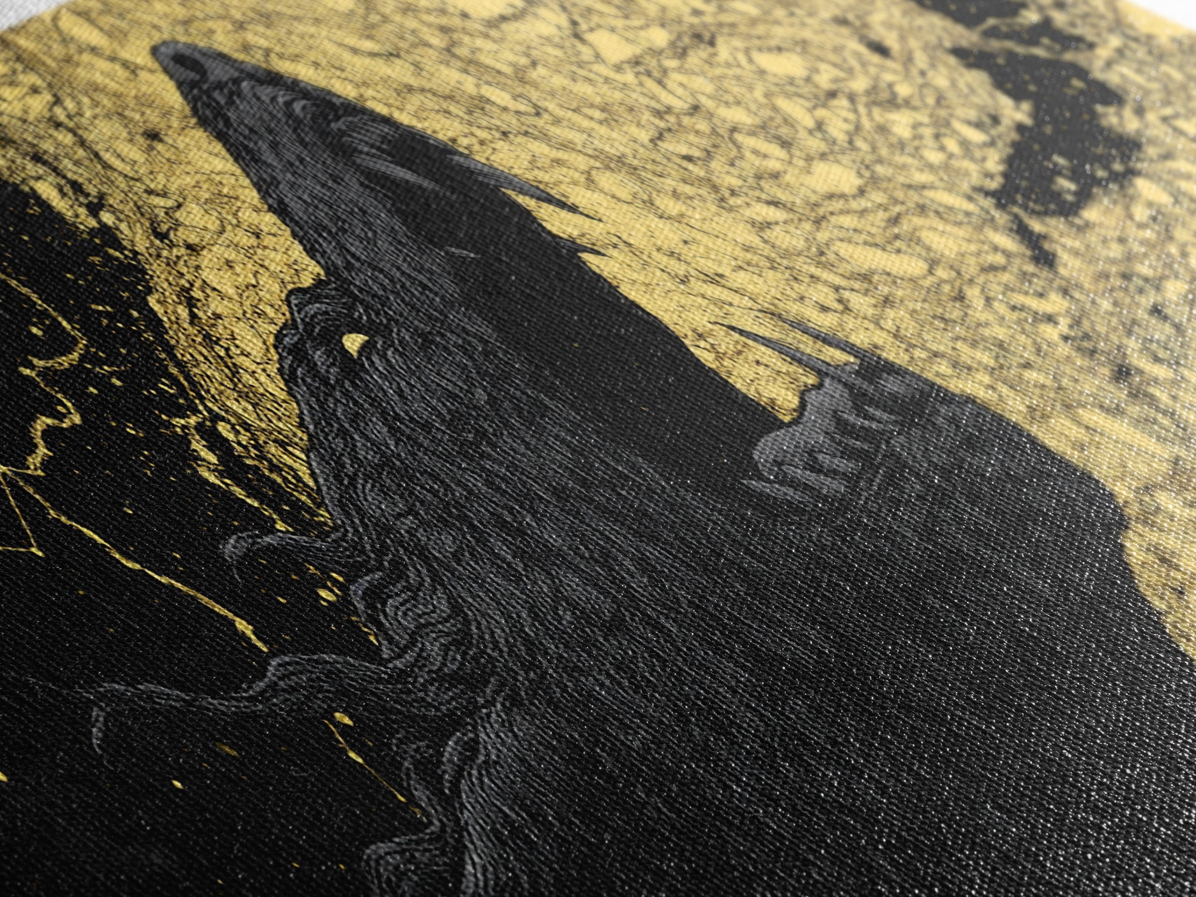 Fenrir Bound Norse Wolf Canvas Gold Art Canvas Art, Nordic Mythology Office Decor for Men, framed in natural wood