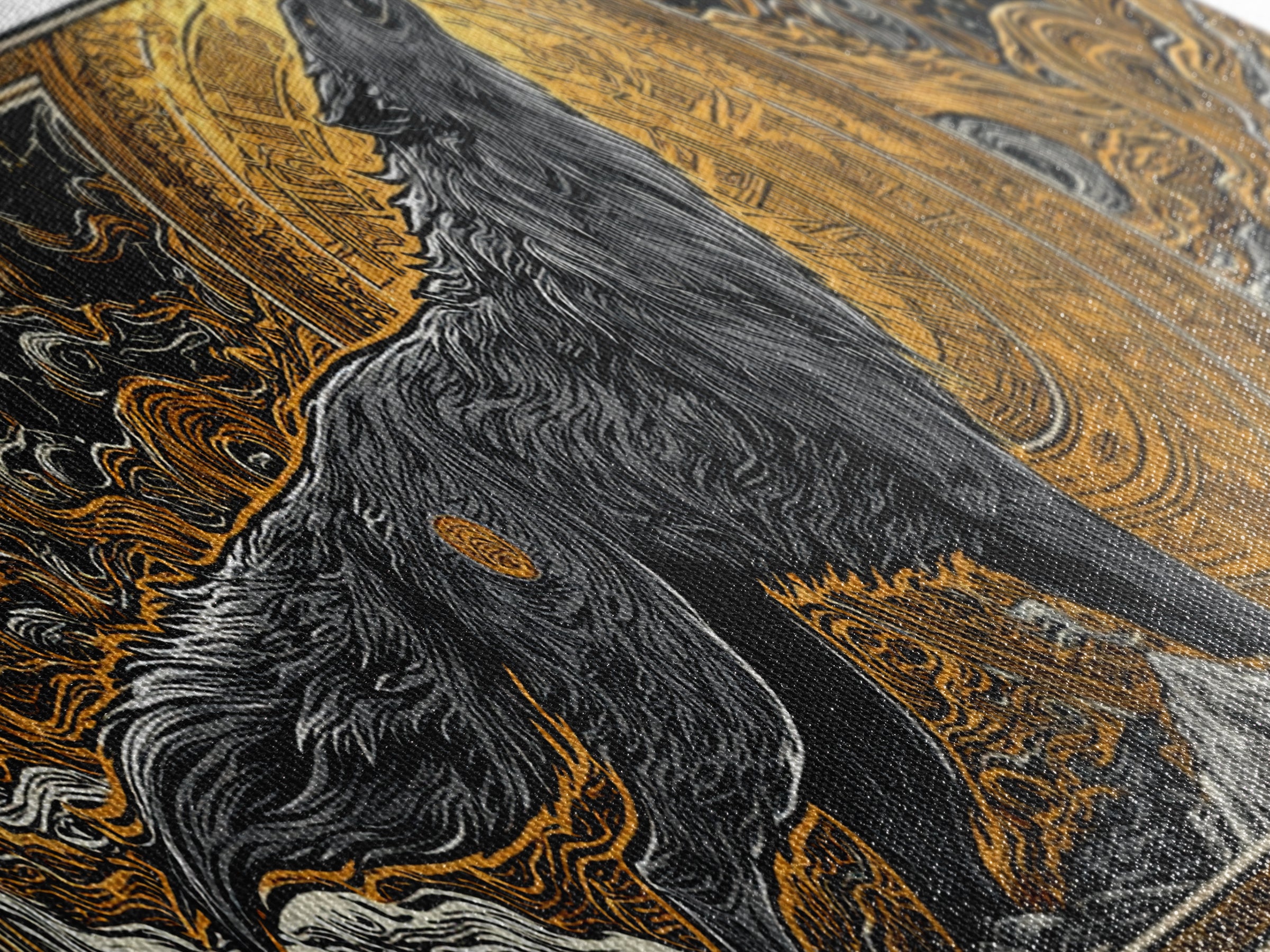 Fenrir Wolf of Ragnarok Canvas Gold Art Canvas Art, Norse Mythology Office Decor Man Cave Wall Art, with real wood frame
