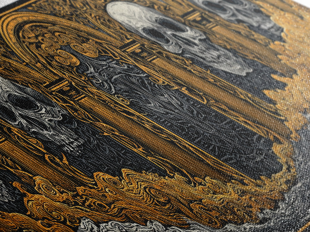 Helheim Canvas Gold Art, Norse Mythology Canvas Art with Nordic Skulls, Office Wall Decor for Men, Framed in Real Wood