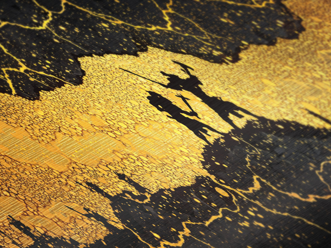 Nidavellir Dwarven Forge Metallic Gold Art Metal Art – Norse Mythology Nordic Decor, Office Wall Hanging, real wood frame included