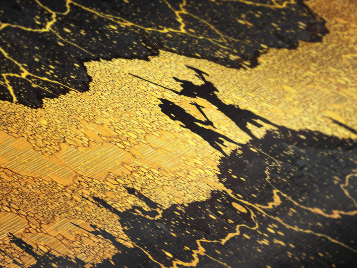 Nidavellir Dwarven Forge Metallic Gold Art Metal Art – Norse Mythology Nordic Decor, Office Wall Hanging, real wood frame included