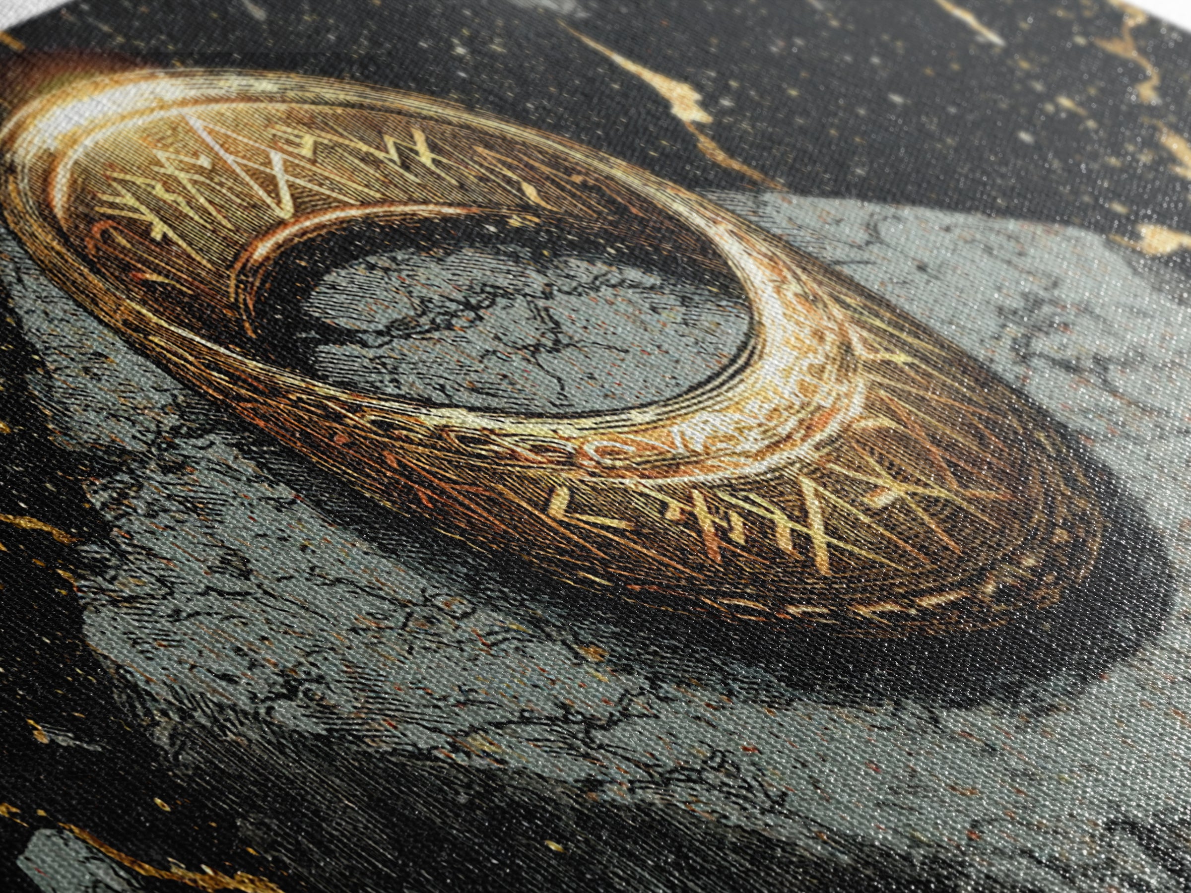 Norse Ring Canvas Gold Art Canvas Art – Nordic Mythology Jewelry Symbol, Viking Inspired Wall Decor Office Gift, natural wood frame