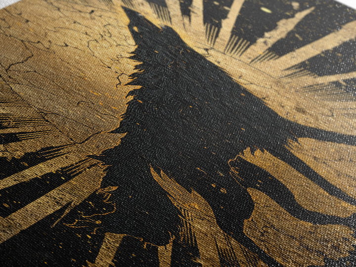 Canvas Gold Art Ragnarok Canvas Art | Norse Mythology Wall Decor framed in rustic wood | Viking Epic Gift for Him or Dad