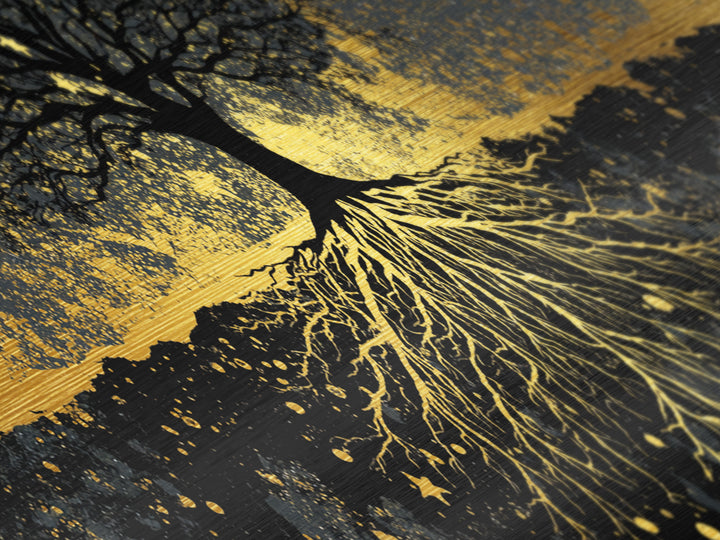 Nordic Tree of Life Yggdrasil Metallic Gold Art Metal Art Norse Mythology Wall Decor, handcrafted in a premium real wood frame
