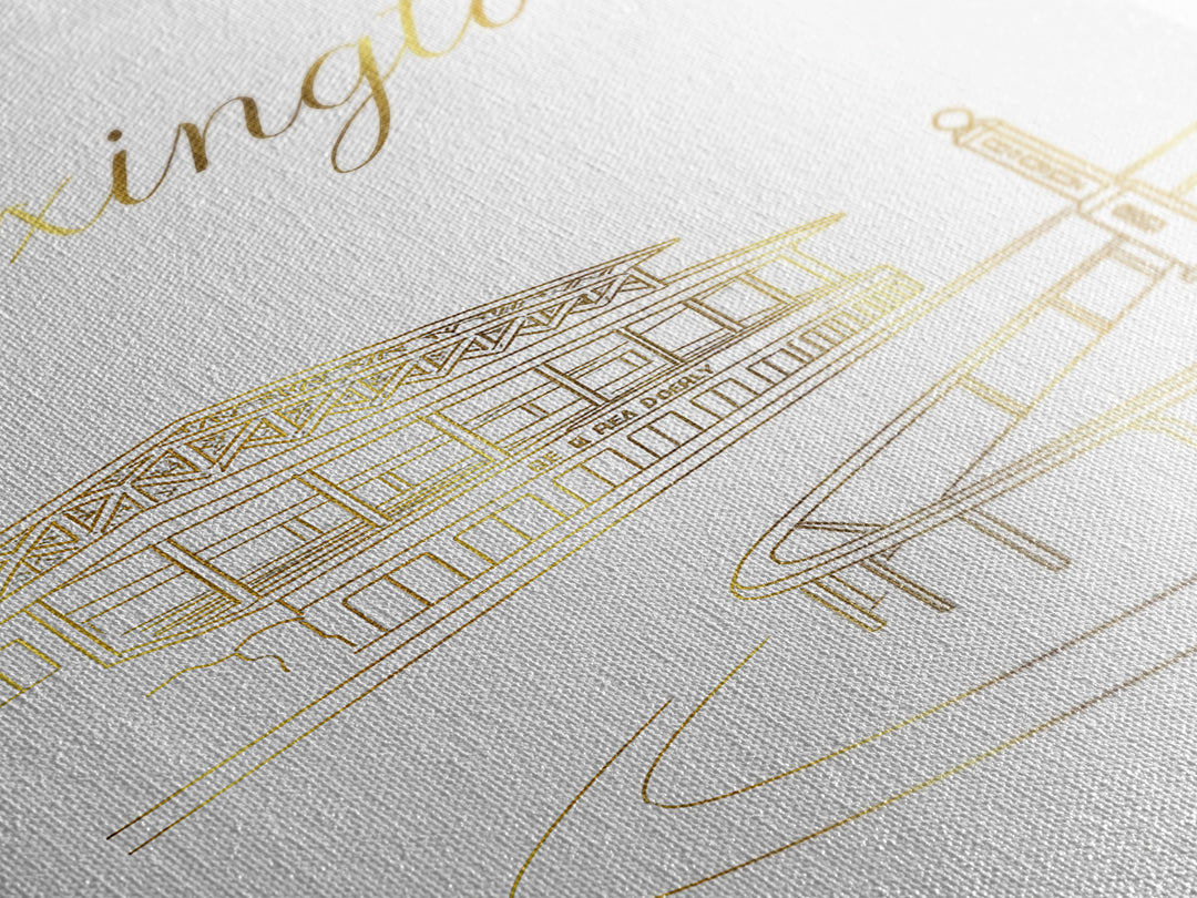 Lexington Travel Poster, Canvas Print, Gold Outline Poster Art, Lexington Wall Art, Gift For Travelers, Vintage Travel Print, Art Print