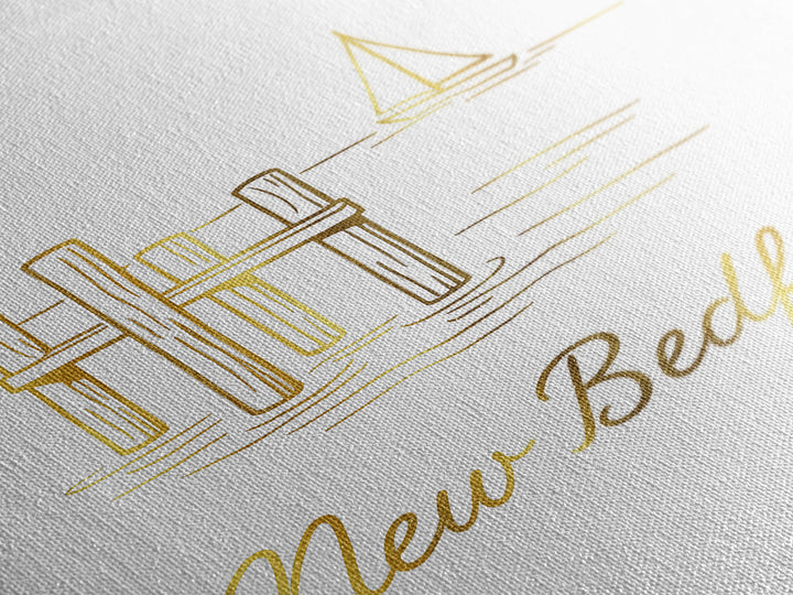 New Bedford Travel Poster, Framed Canvas Print, Minimalist Gold Line Art, New Bedford Travel Art, Living Room Wall Art, Modern Wall Decor