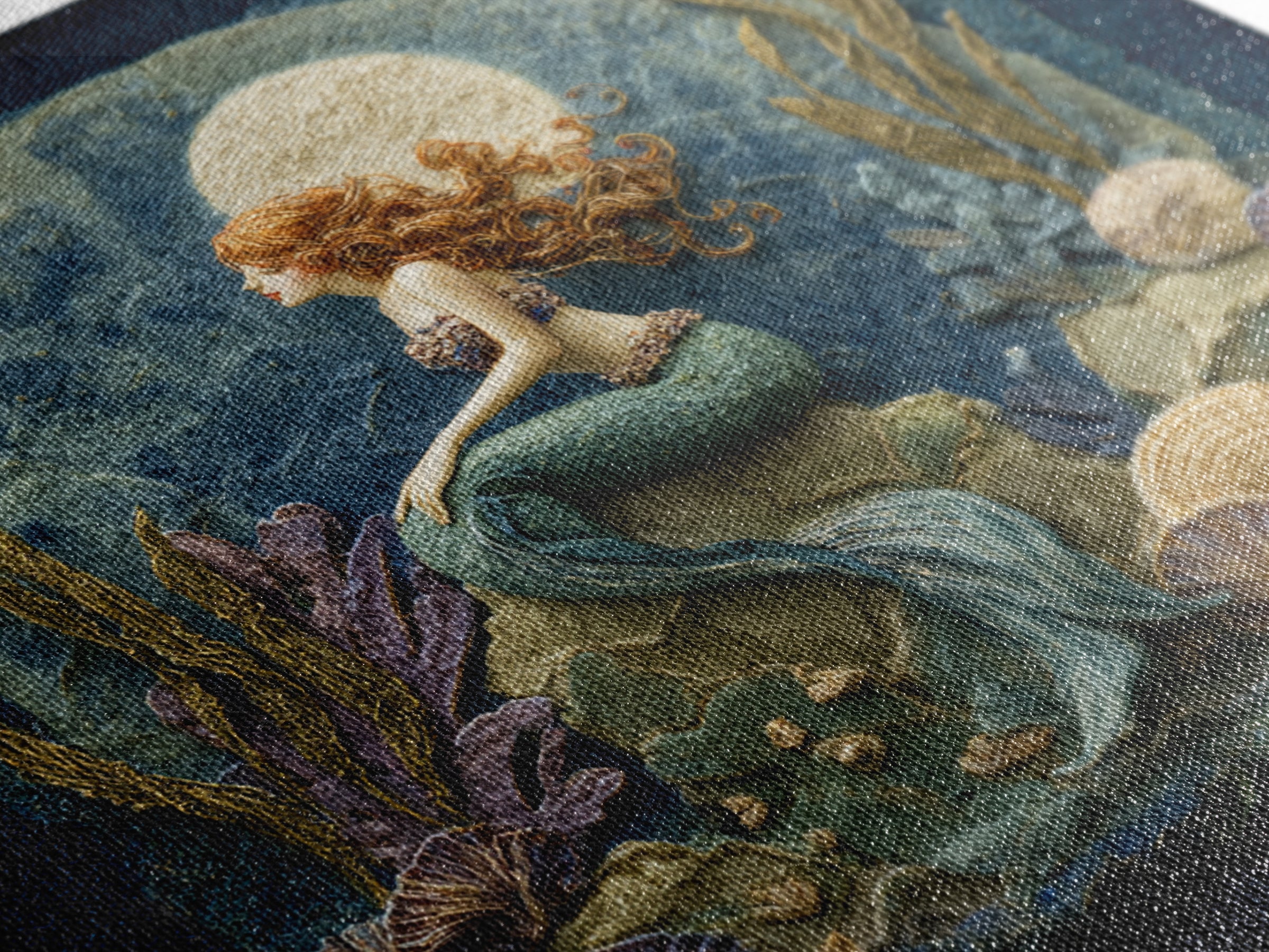 Mermaid Siren on Rocks Canvas Print, Mythological Art, Artwork, Living Room Decor, Oil Painting, Legend, Gallery Wall Art, MYT-1x1-15