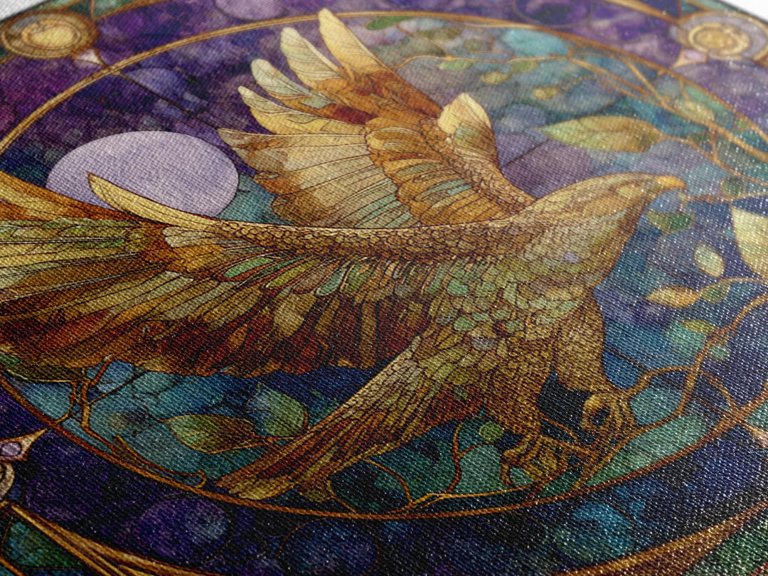 Icarus Falling Through Golden Sky and Feathers Framed Canvas Print, Mythological Art, Print, Living Room Decor, Oil Painting, MYT-1x1-28