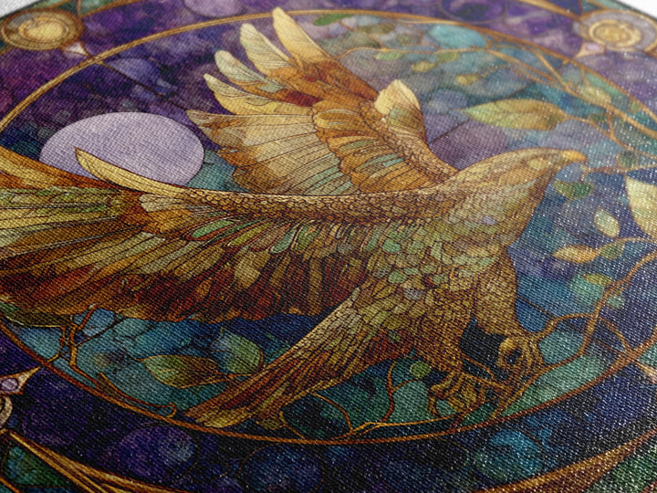 Icarus Falling Through Golden Sky and Feathers Framed Canvas Print, Mythological Art, Print, Living Room Decor, Oil Painting, MYT-1x1-28