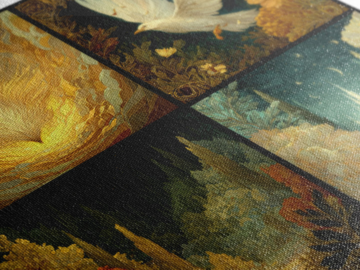 Icarus Falling Through Golden Sky and Feathers Canvas Print, Mythological Art, Living Room Decor, Watercolor Art, Legend, MYT-1x1-4