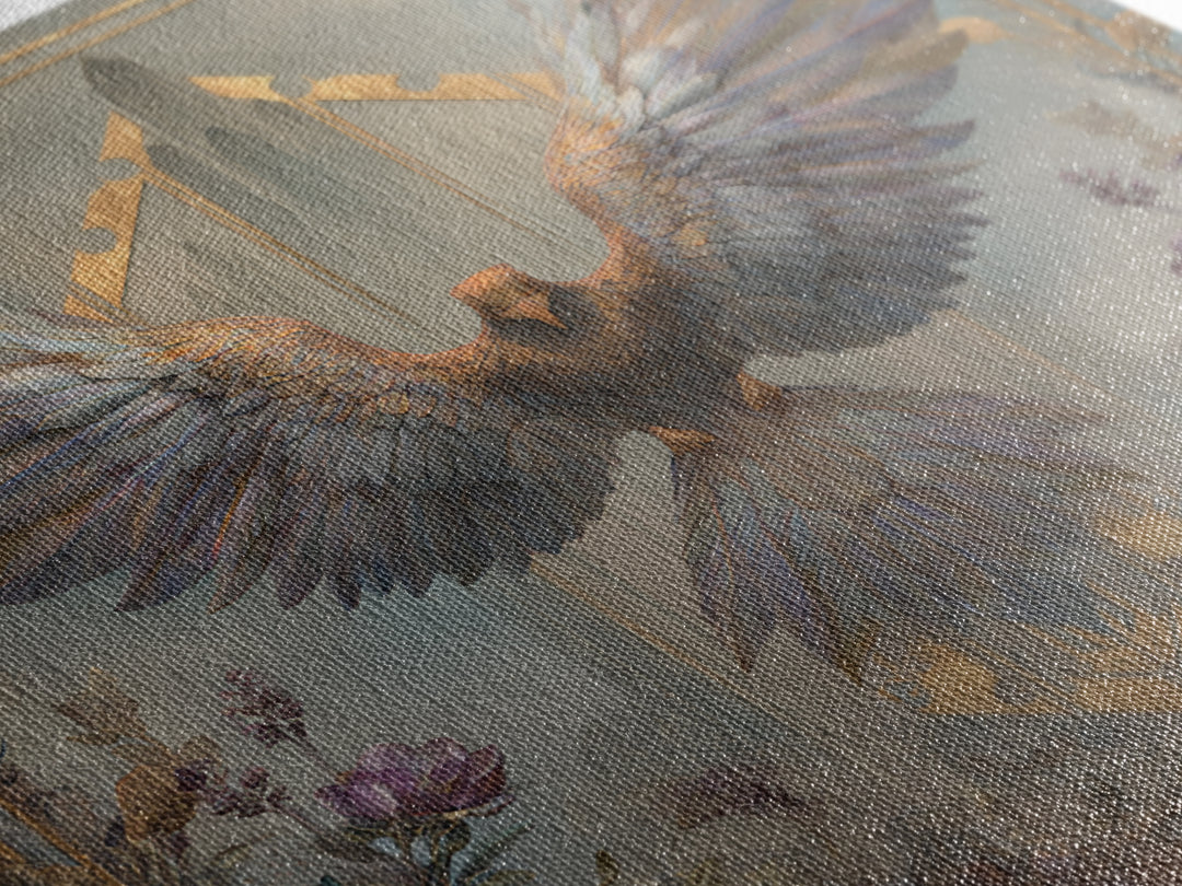 Icarus Falling Through Golden Sky and Feathers Framed Canvas Print, Mythological Art, Living Room Decor, Fine Art, Legend, MYT-1x1-52