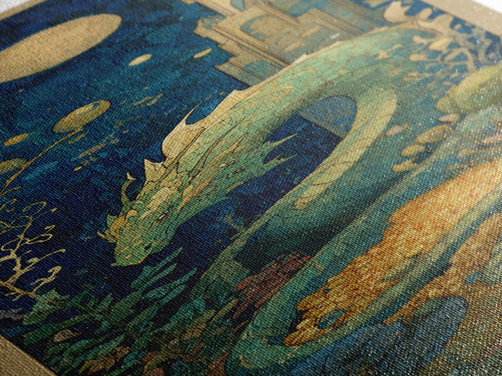 Dragon Guarding a Hoard of Ancient Gold Canvas Print, Mythological Art, Art Print, Living Room Decor, Fine Art, Legend, MYT-1x3-56
