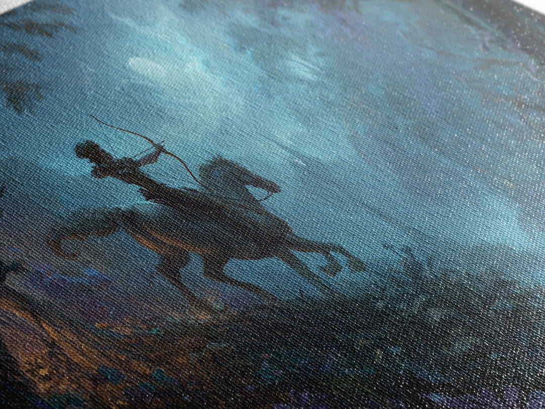 Centaur Archer in Misty Forest Framed Canvas Print, Mythological Art, Luxury Decor, Living Room Decor, Fine Art, Legend, MYT-2x1-12