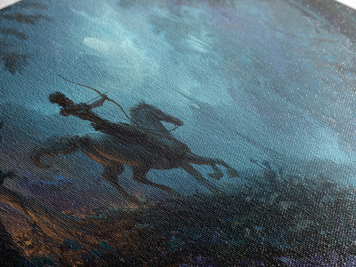 Centaur Archer in Misty Forest Framed Canvas Print, Mythological Art, Luxury Decor, Living Room Decor, Fine Art, Legend, MYT-2x1-12