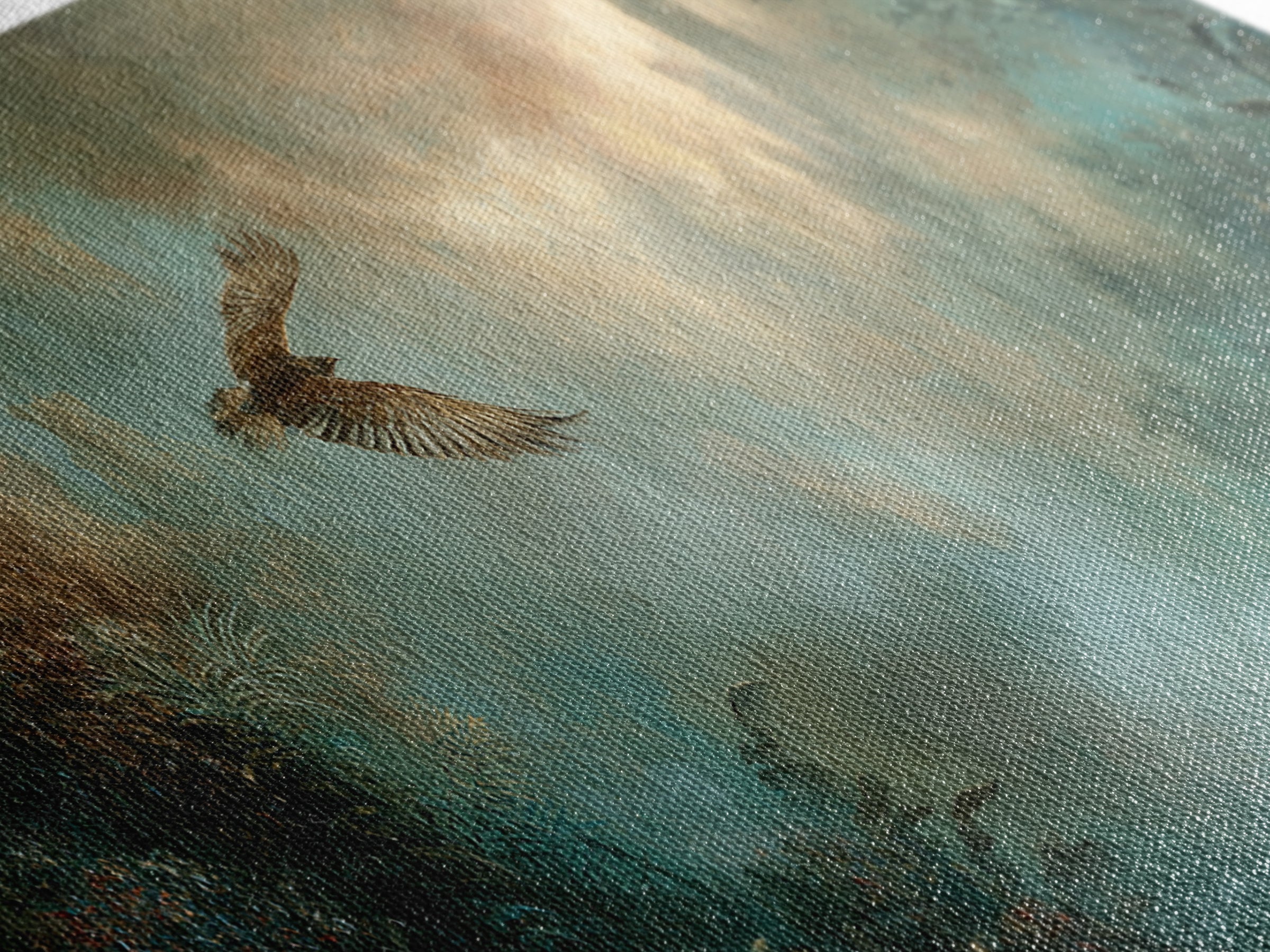 Icarus Falling Through Golden Sky and Feathers Canvas Print, Mythological Art, Art, Living Room Decor, Fine Art, Legend, MYT-2x1-48