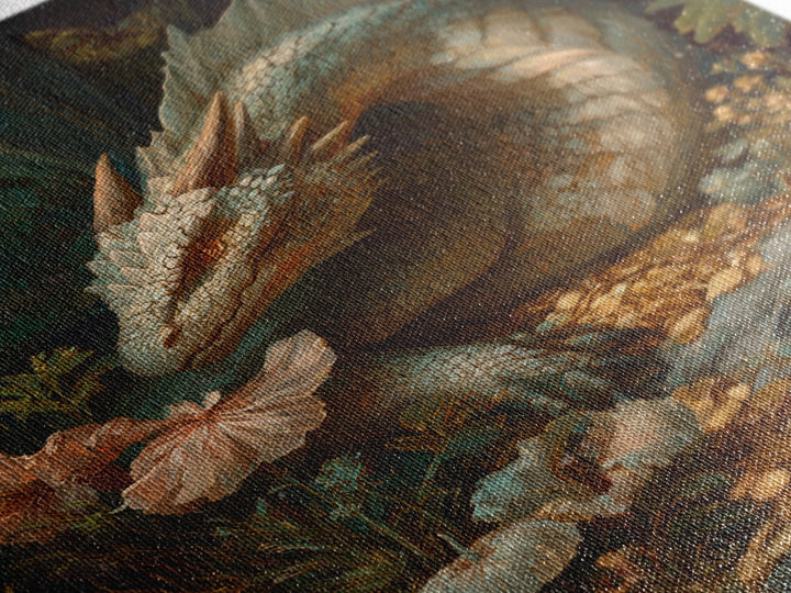 Dragon Guarding a Hoard of Ancient Gold Framed Canvas Print, Mythological Art, Fine Art Print, Living Room Decor, Legend, MYT-2x3-4