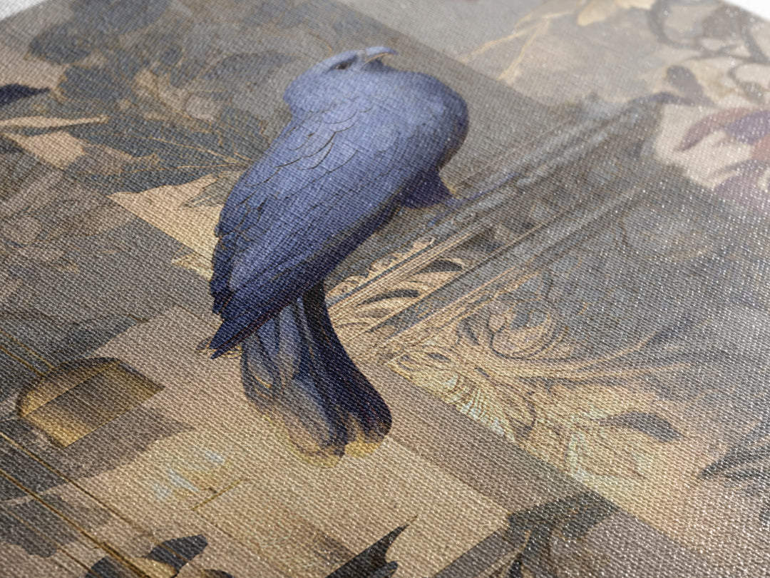 Griffin Perched on Ancient Stone Column Framed Canvas Print, Mythological Art, Textured Painting, Living Room Decor, Legend, MYT-2x3-46