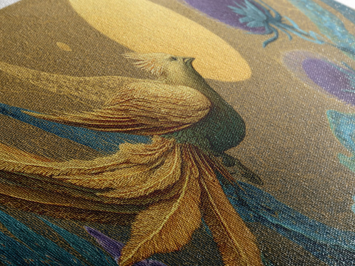 Icarus Falling Through Golden Sky and Feathers Framed Canvas Print, Mythological Art, Gallery Decor, Living Room Decor, Legend, MYT-3x1-44