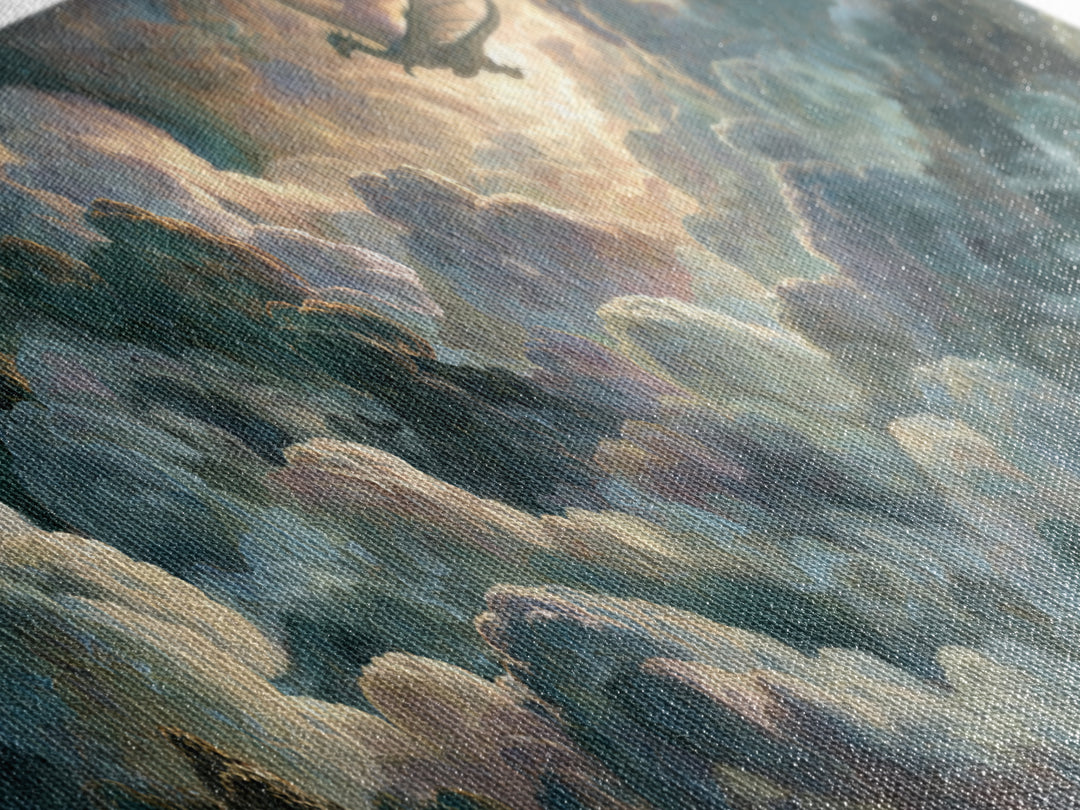 Pegasus Flying Above Cloud Kingdom Canvas Print, Mythological Art, Bedroom Wall Art, Living Room Decor, Oil Painting, Legend, MYT-3x1-85