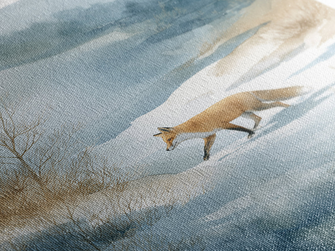 Fox Crossing a Snowy Forest Clearing Canvas Print, Nature Art, Stained Glass Art, Living Room Decor, Fine Art, Nature, NAT-1x1-10
