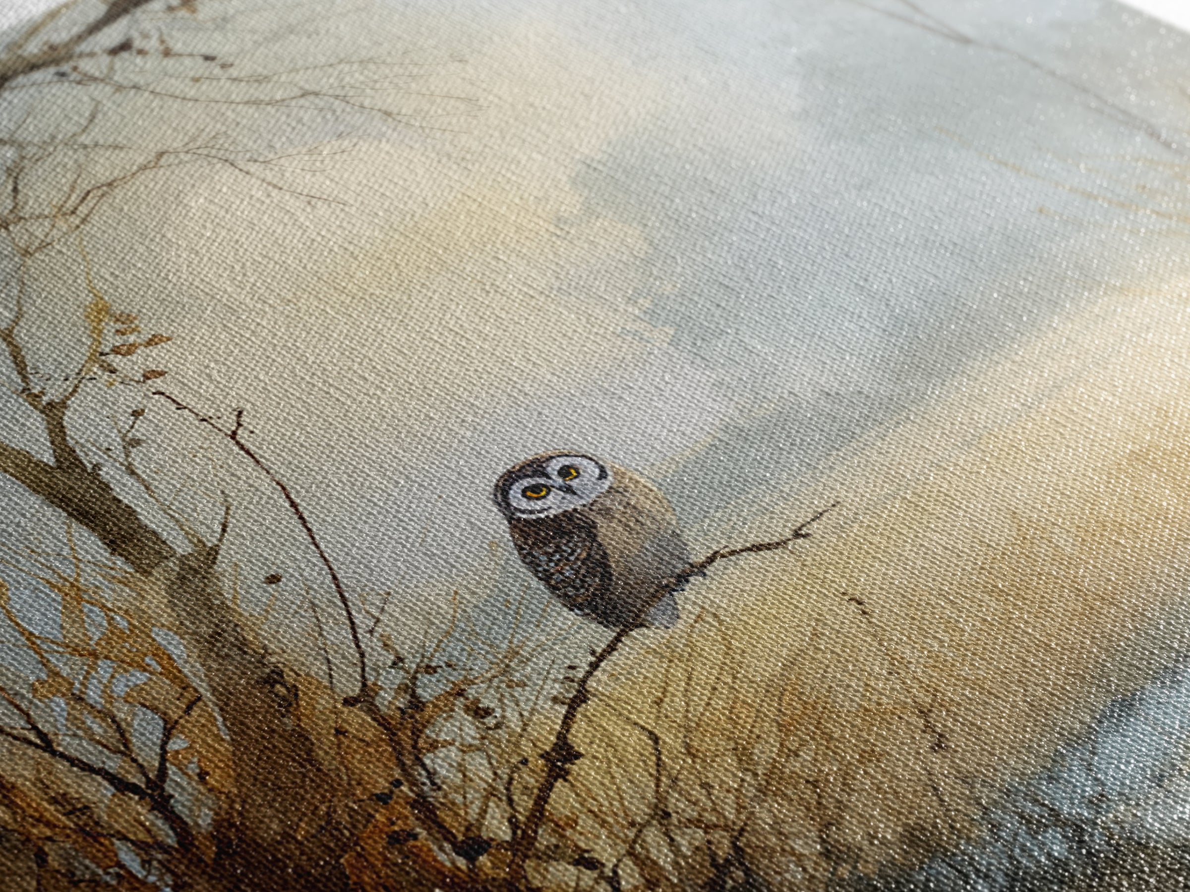 Owl in Moonlit Branches Canvas Print, Nature Art, Living Room Decor, Nature, Ocean Art, Bird Wall Art, Nature Wall Art, NAT-1x1-19
