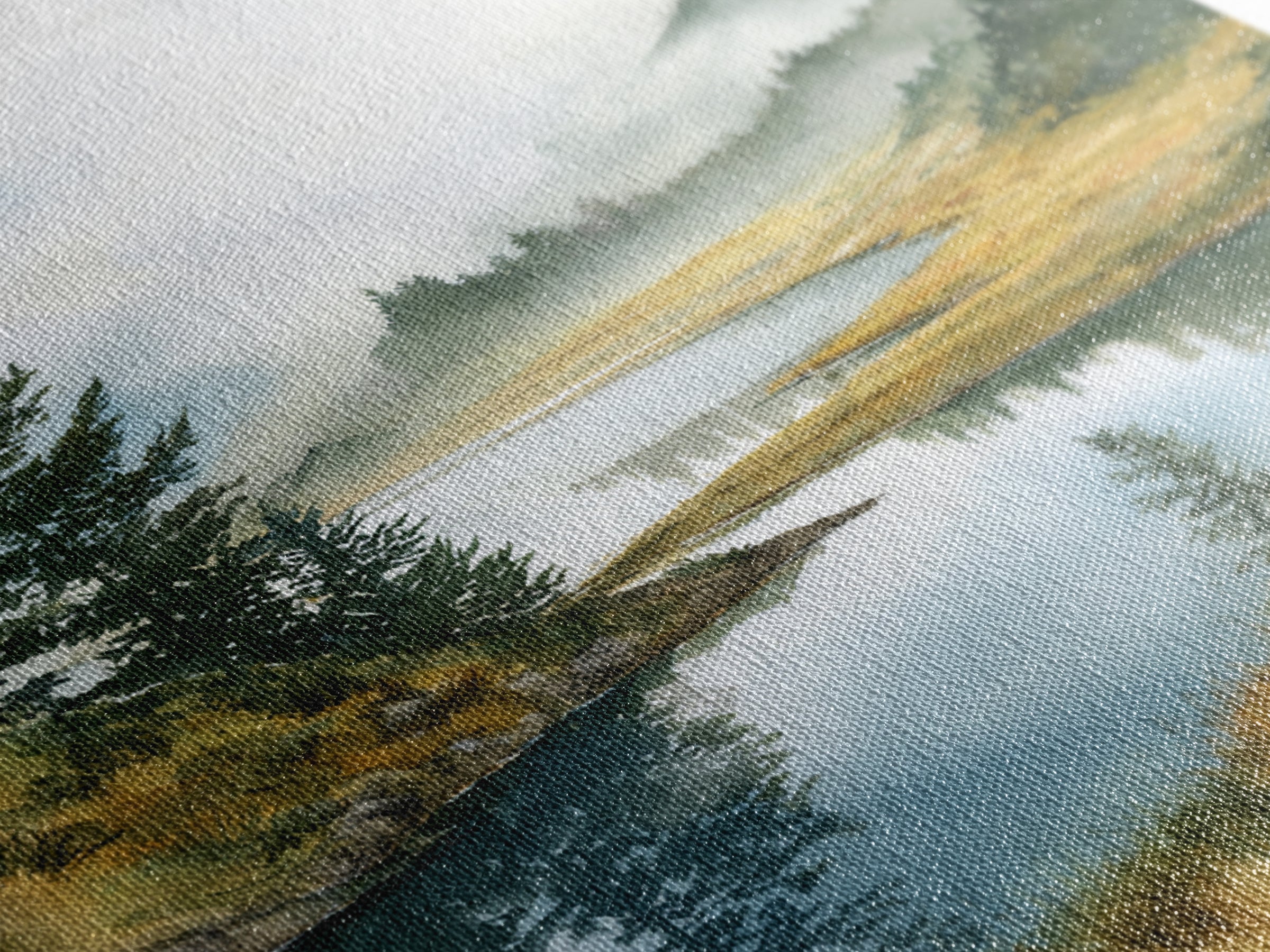 Misty Mountain Lake Framed Canvas Print, Nature Art, Fine Art Print, Living Room Decor, Watercolor Art, Nature, Poster, NAT-1x1-29
