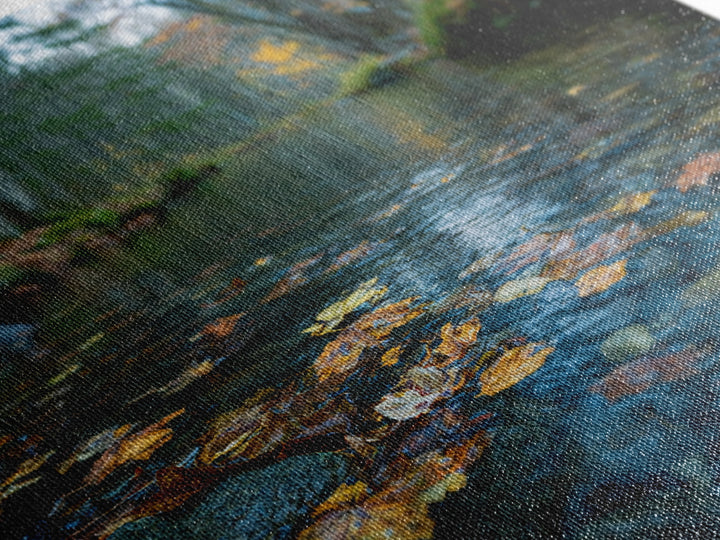 Autumn Leaves Floating on Quiet Stream Canvas Print, Nature Art, Digital Download Art, Living Room Decor, Oil Painting, Nature, NAT-1x1-30