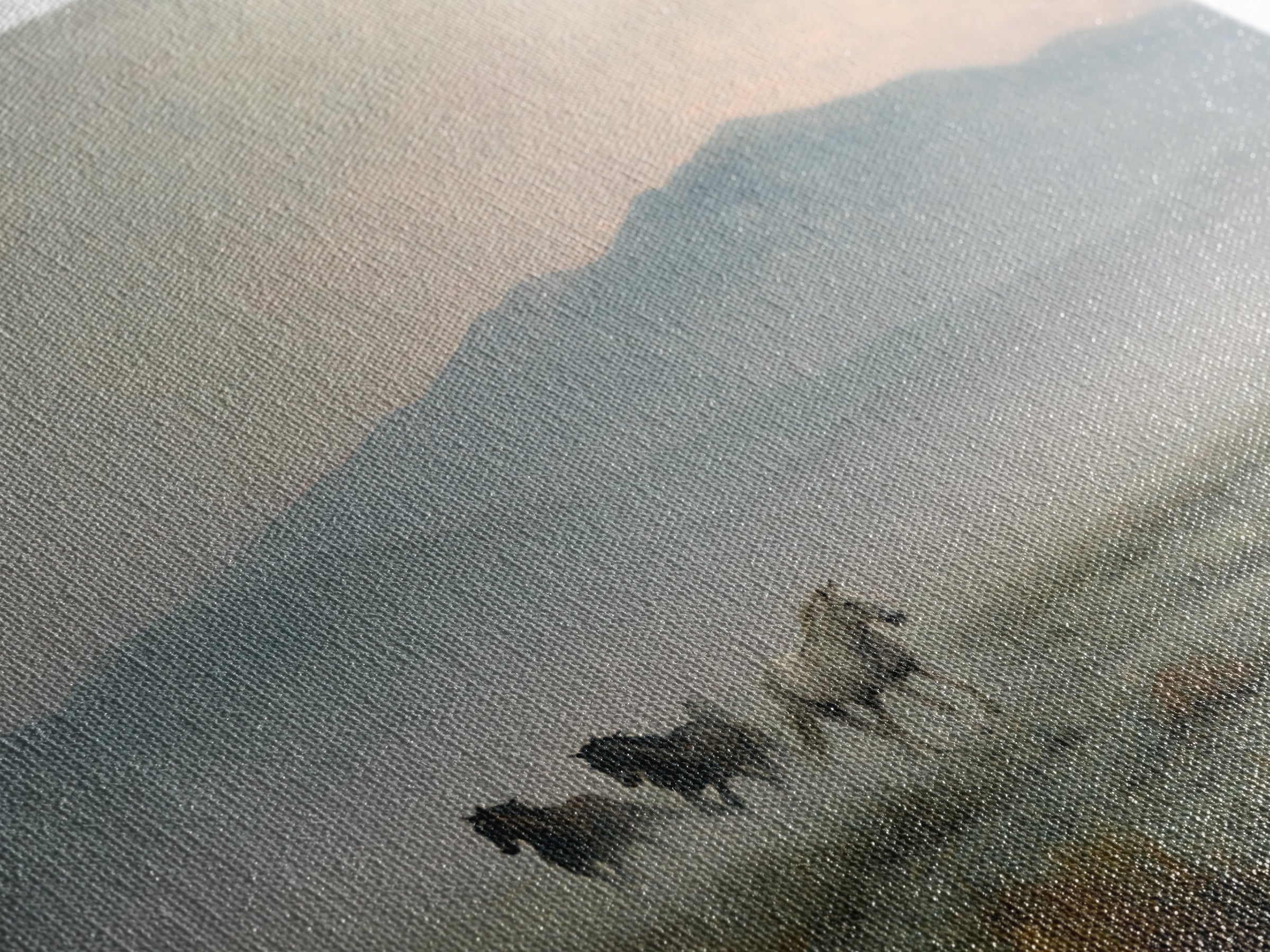 Wild Horses Running Near Mountain Ridge Framed Canvas Print, Nature Art, Landscape Art, Living Room Decor, Oil Painting, Nature, NAT-1x1-46