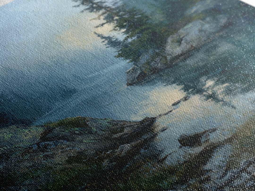 Misty Mountain Lake Canvas Print, Nature Art, Nature Wall Art, Living Room Decor, Fine Art, Nature, Textured Painting, NAT-1x1-5