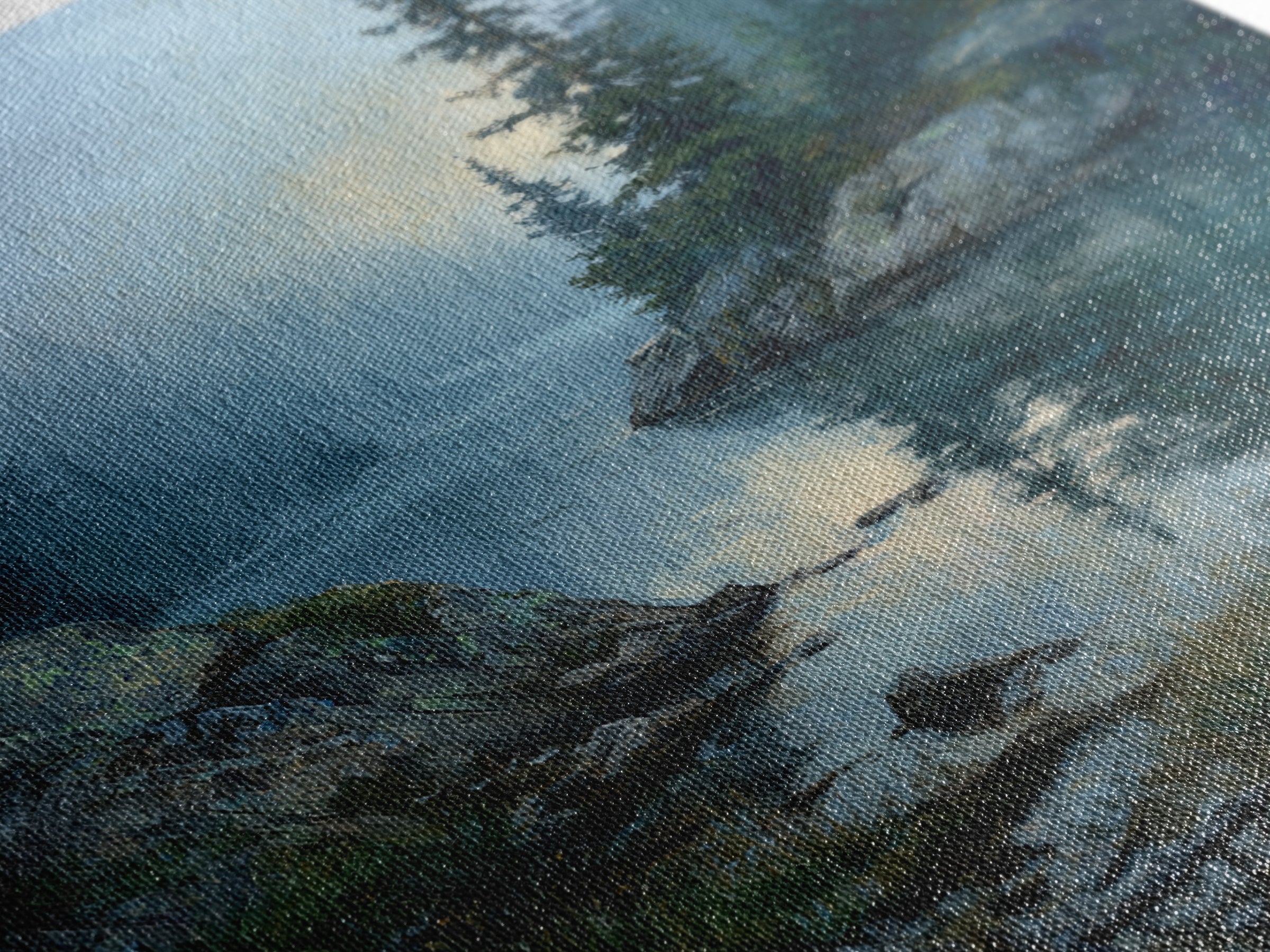 Misty Mountain Lake Canvas Print, Nature Art, Nature Wall Art, Living Room Decor, Fine Art, Nature, Textured Painting, NAT-1x1-5