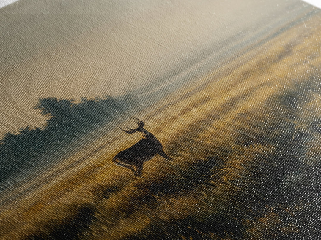 Deer Standing in a Golden Field Framed Canvas Print, Nature Art, Floral, Living Room Decor, Fine Art, Nature, Moss Art, NAT-1x1-56