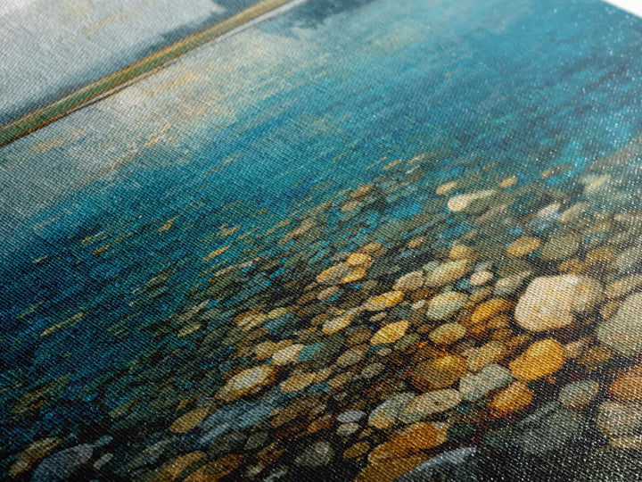 River Stones under Clear Shallow Water Framed Canvas Print, Nature Art, Mountain Art, Living Room Decor, Oil Painting, Nature, NAT-1x1-61