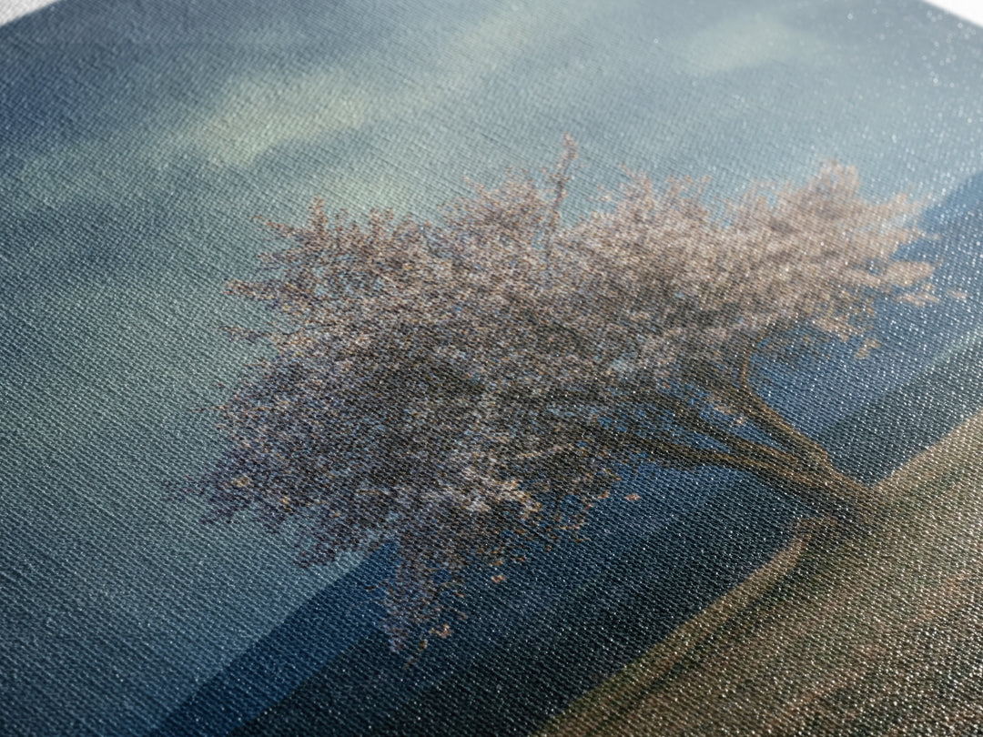 Spring Cherry Blossoms Framed Canvas Print, Nature Art, Modern Wall Art, Living Room Decor, Fine Art, Nature, Mountain Art, NAT-1x1-64